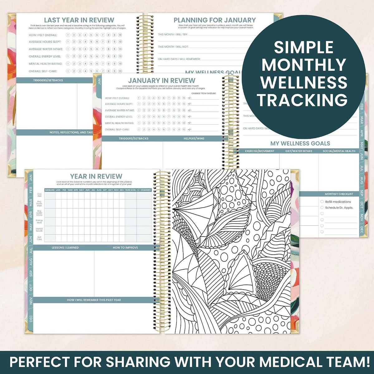 bloom daily planners Undated Chronic Illness Planner & Medical Journal - 12 Month Pain & Symptom Tracker, Mood & Medication Log, Appointment Organizer (7” x 9”) - Chronically Resilient