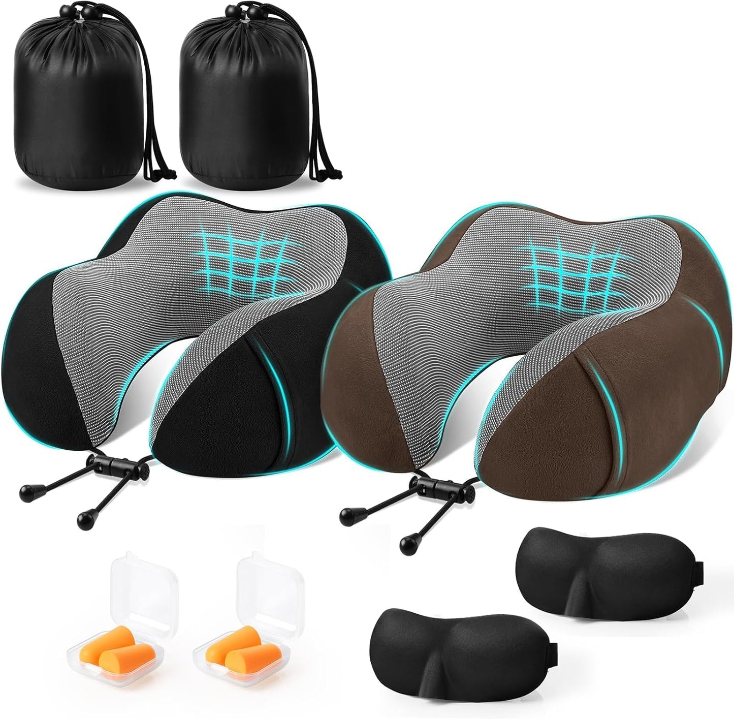 CloudBliss Neck Pillow for Airplanes, Memory Foam Travel Pillow, Black | Compact Flight Pillow with Eye Mask, Earplugs, Carry Bag, Travel Neck Pillow for Long Flight Sleep, Plane Travel Essentials
