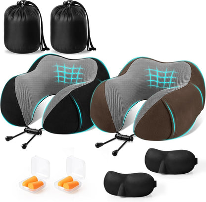 CloudBliss Neck Pillow for Airplanes, Memory Foam Travel Pillow, Black | Compact Flight Pillow with Eye Mask, Earplugs, Carry Bag, Travel Neck Pillow for Long Flight Sleep, Plane Travel Essentials