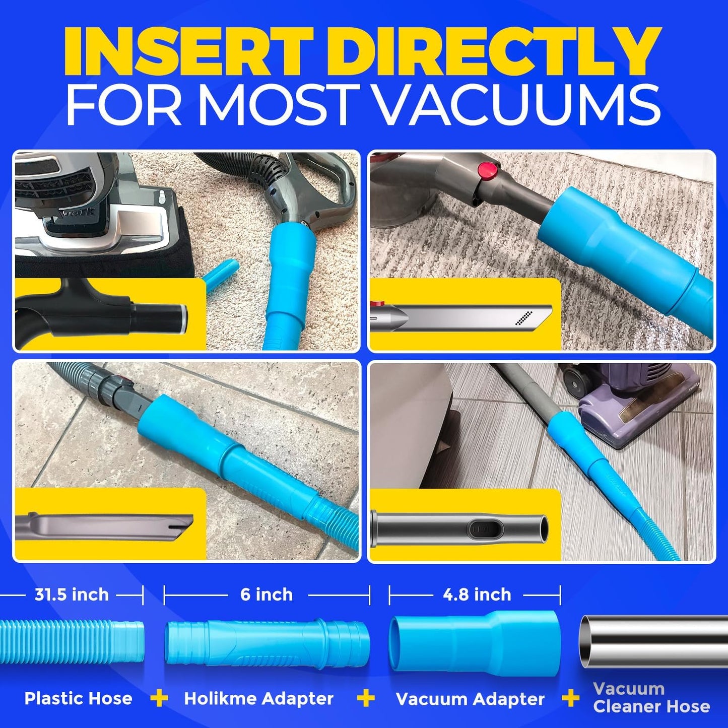 Holikme Dryer Vent Cleaner Kit 2Pack - Lint Vacuum Attachment & Brush | Blue Dryer Vent Vacuum Hose Attachment & Brush Reach Deep Traps - Remove Hidden Lint, Speed Drying & Reduce Fire Risk