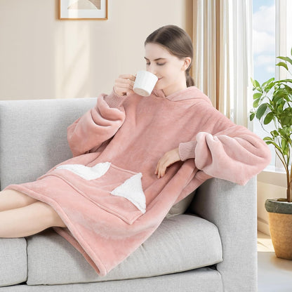 Wearable Blanket Hoodie, Oversized Sherpa Fleece Sweatshirt Blanket with Giant Hood Pocket and Sleeves for Adult, Warm & Cozy Grey Blanket Gifts for Women