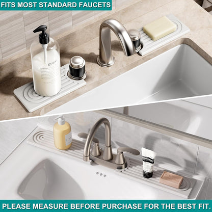 Stone Faucet Mat for Kitchen Sink - Quick Dry Diatomite Sink Splash Guard, Prevents Moisture Buildup & Water Stains, Water Absorbing Stone Tray for Bathroom Countertop (Dark Gray, 23.6" x 4")