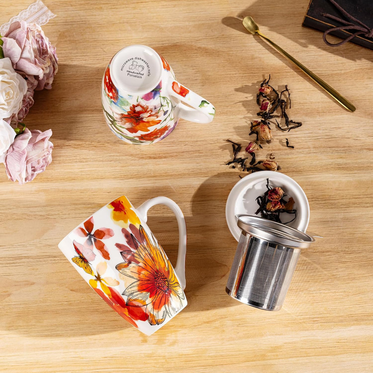 GBhome Tea Mug with Infuser and Lid,18 oz Loose Leaf Tea Cup with Steeper