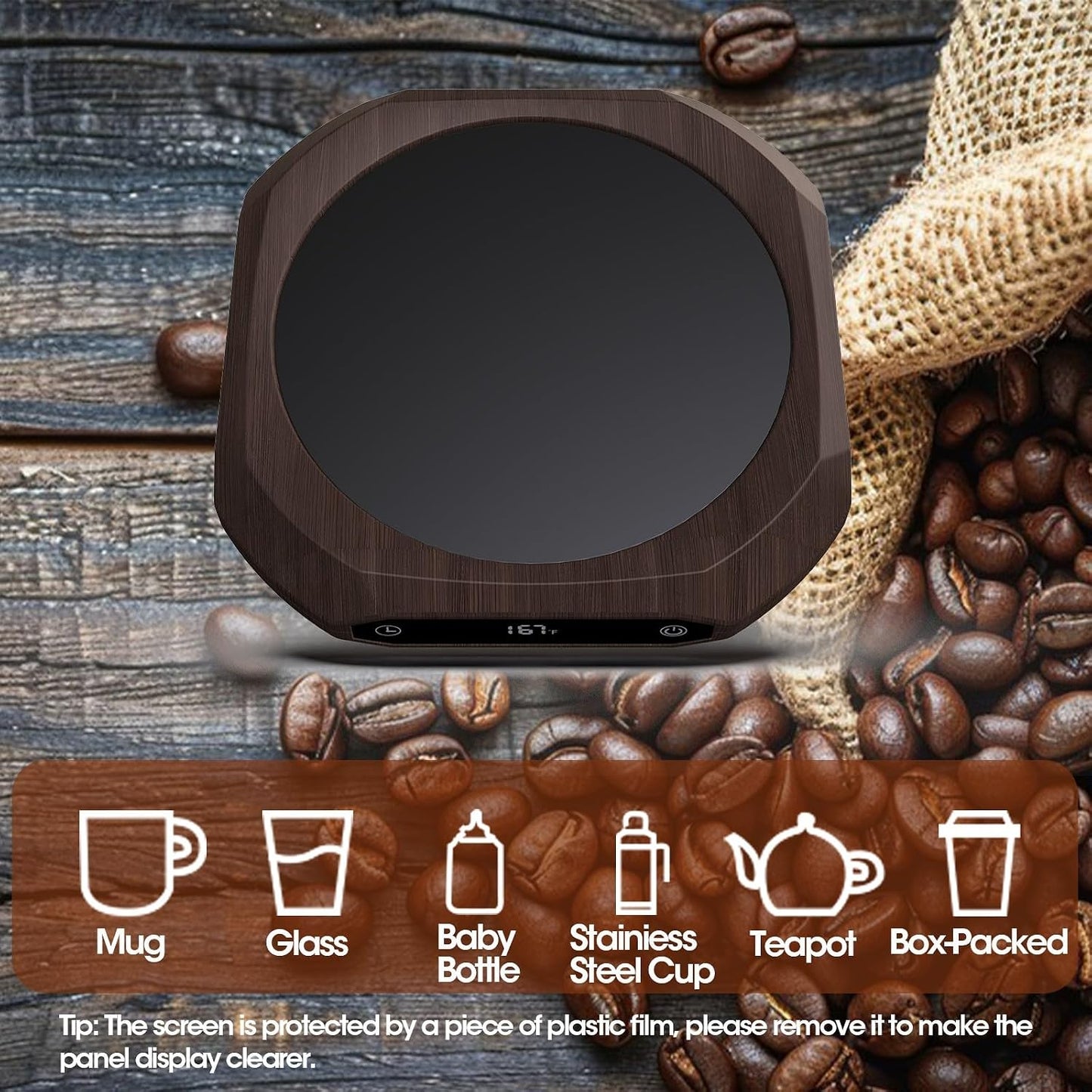 Mug Warmer for Desk - 36W Smart Coffee Cup Warmer with Timer, Auto Shut Off, 3 Heat Settings, Keep Your Coffee Warm for Office Hours,Perfect Coffee Gifts (Wood)