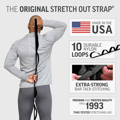 OPTP The Original Stretch Out Strap XL with Exercise Poster, USA Made | Extra-Long stretching strap, Stretch Out Strap for physical therapy, yoga stretching strap for knee therapy, 7'5" long, nylon