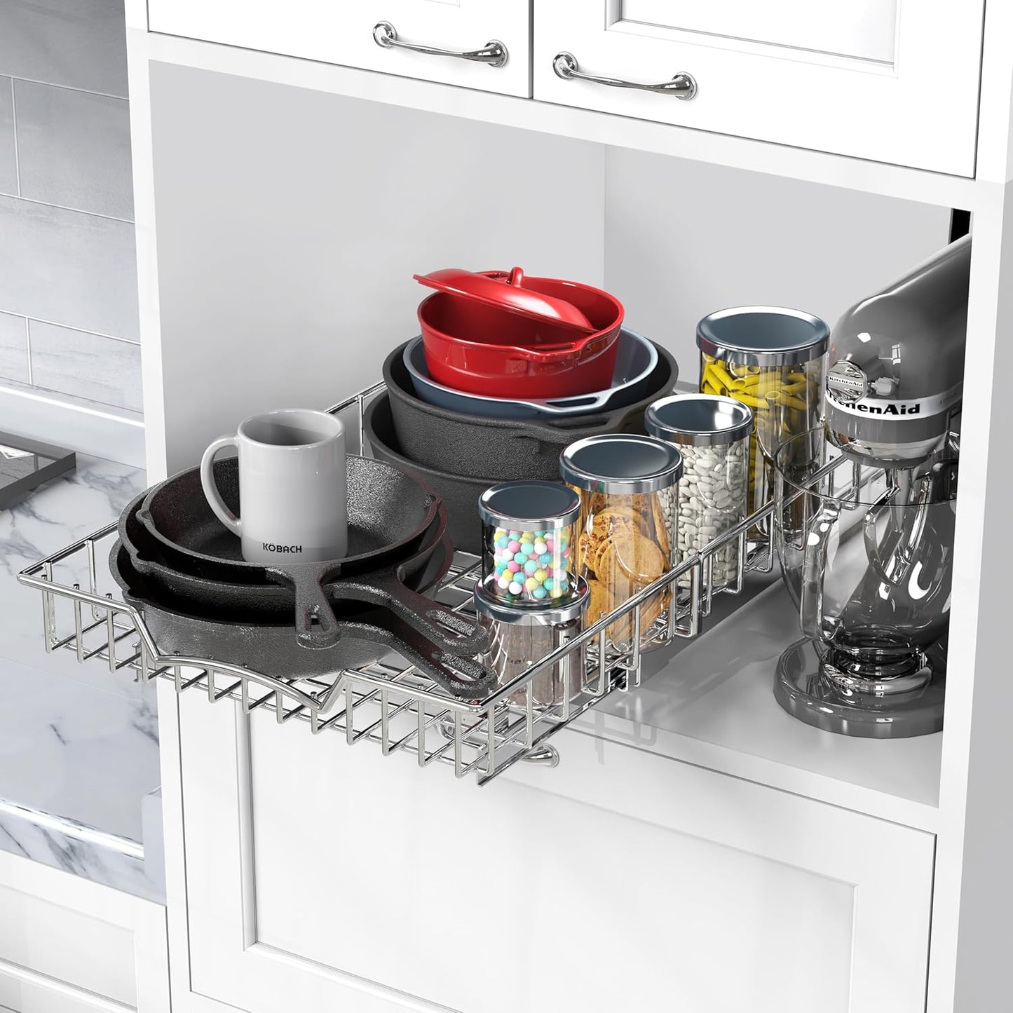 Simple Houseware Under Cabinet Pull Out Sliding Shelf, 21" Dx11 W, Chrome