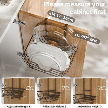 TIDIIABODE Pot Lid Organizer, Adjustable Kitchen Pot Lid Holder Inside Cabinet, Kitchen Cabinet Organizer Hanging for Food Storage Container, Pot, Pan Lid & Bakeware, Black