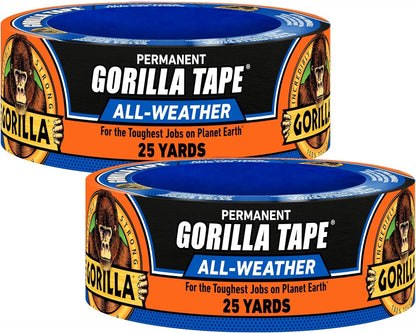 GORILLA All Weather Duct Tape, Black, 1.88" x 25 yd | UV and Temperature Resistant, Waterproof for Outdoor Repairs, Strong Adhesive Grip