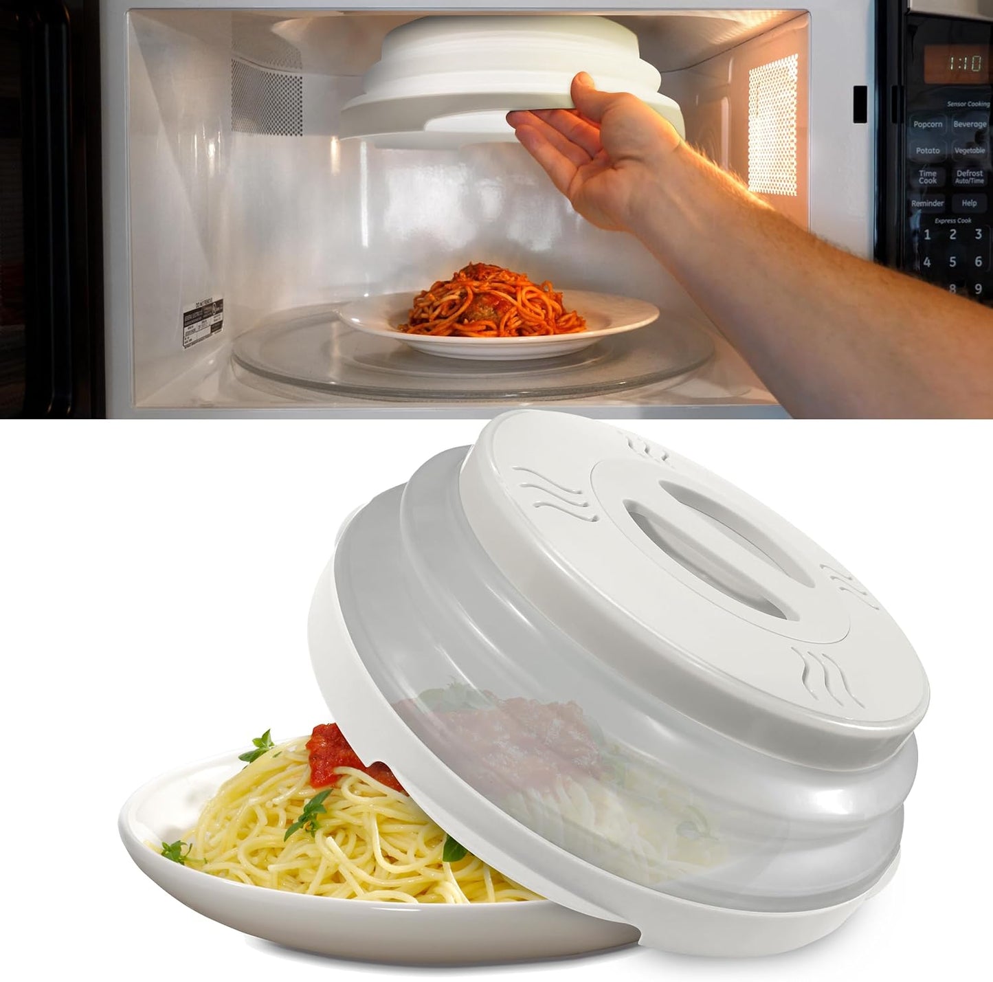 HOVER COVER Magnetic Microwave Splatter Cover - 12-Inch Collapsible - Gray | High Power, Stronger Magnetic Grip, BPA-Free Lid, Vented Plate Guard with Steam Vents, Dishwasher Safe, Space-Saving Storage