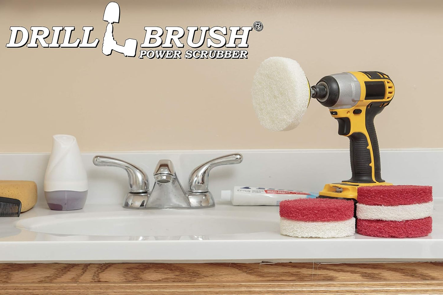 Cordless Drill Attachment - Acid Rain - Pool Tile - Granite - Shower Doors | Scrub - Scour - Drill Pads - Hard Water Stain Remover - Soap Scum - Mold - Mildew - Mineral - Rust - Calcium - Limescale
