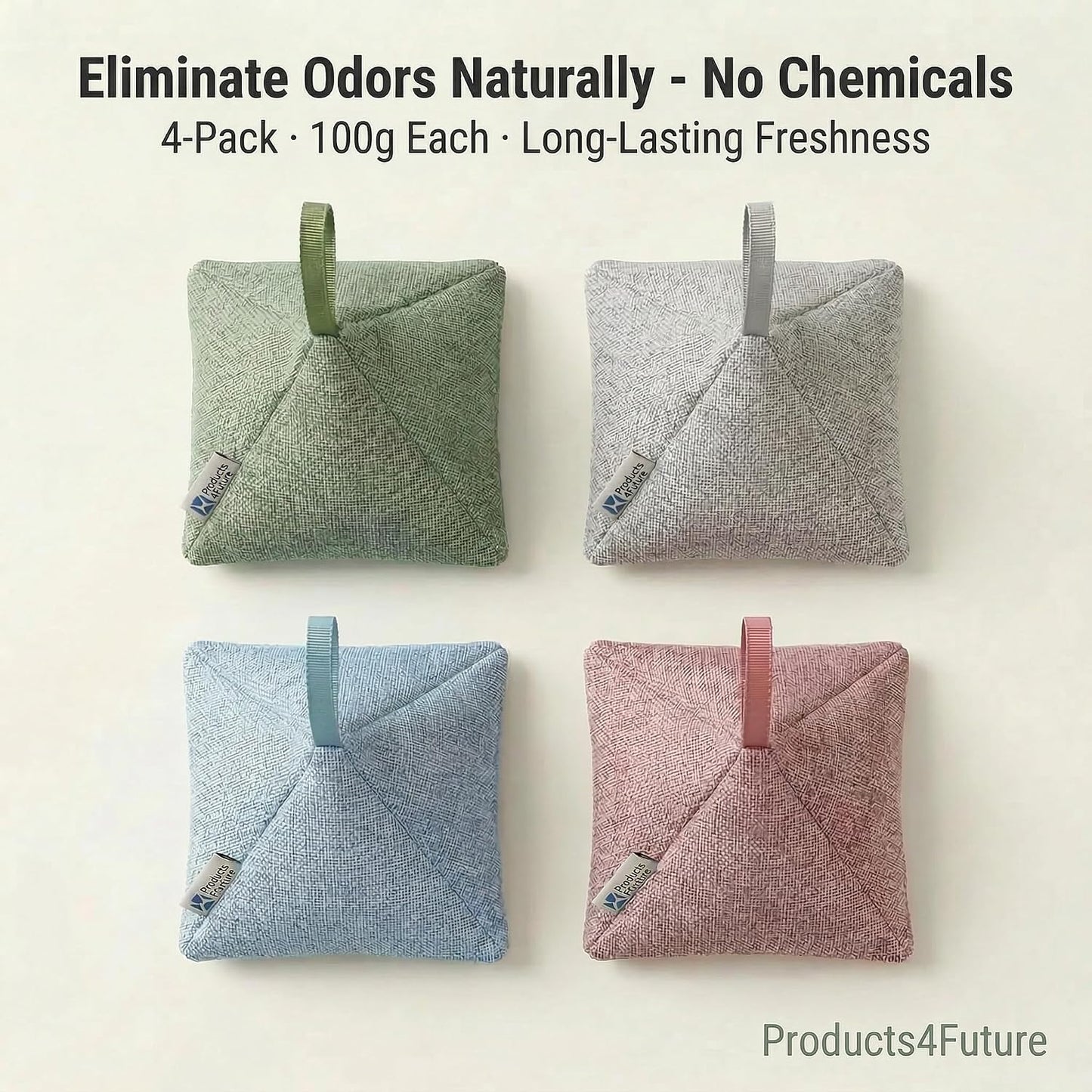 4 pack Naturally Activated Bamboo Charcoal Air Purifying Bags | Natural Home Deodorizer Bag | Charcoal Bag Odor Absorber For Pets | Odor Eliminator & Moisture Absorber Air Freshener Bag (200g Pyramid)