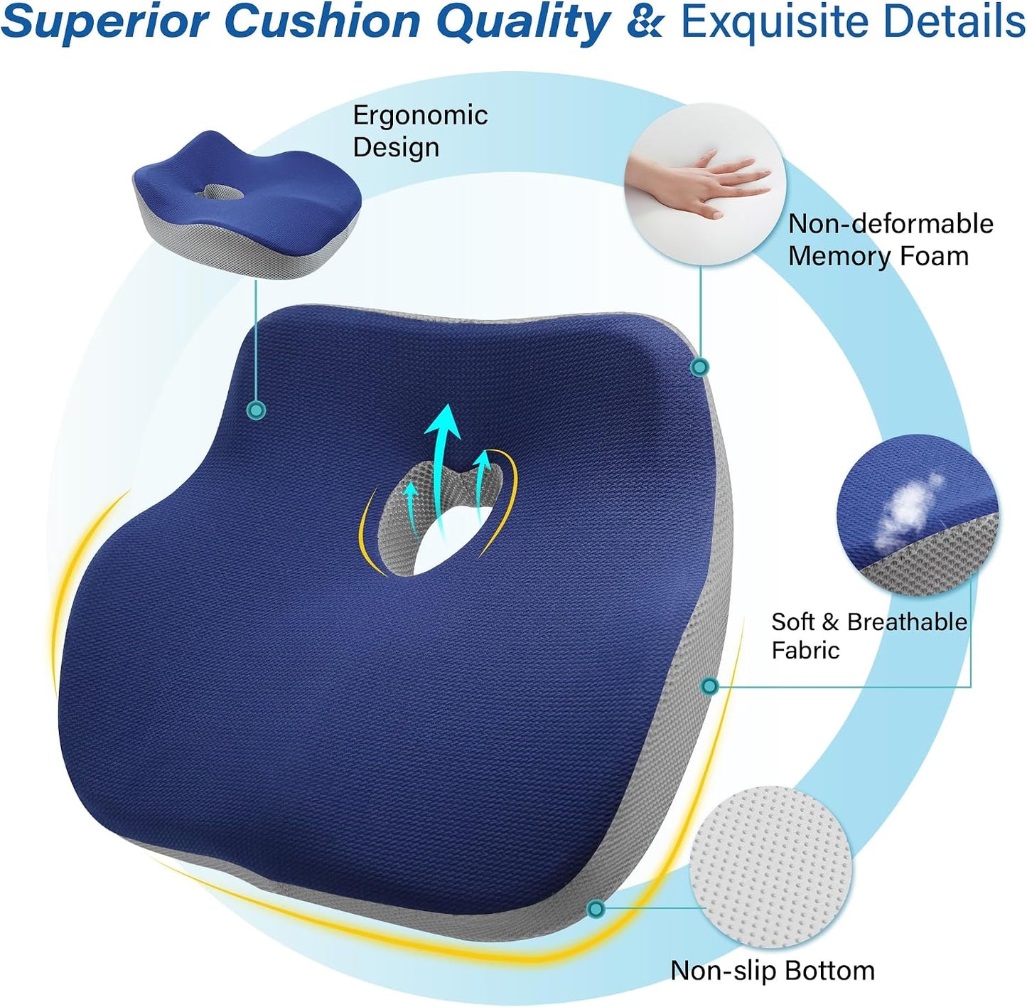Allaboutsla Car Seat Cushion for Driving, Car Seat Pillow for Short Drivers | Ergonomic Memory Foam Seat Cushion for Pain Relief, Adult Booster Seat for Car, Butt Cushion for Car, Truck, Office, B&G