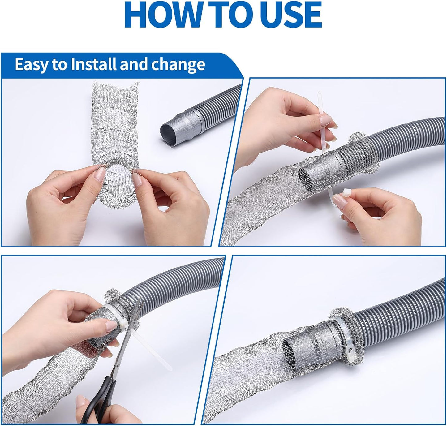 SUNHE YHK Lint Traps for Washing Machine, 24 Pieces | Stainless Steel Laundry Mesh Washer Hose Filter, 24 pcs Cable Ties, Catches Lint, Hair and Debris From Washer Drain Hoses