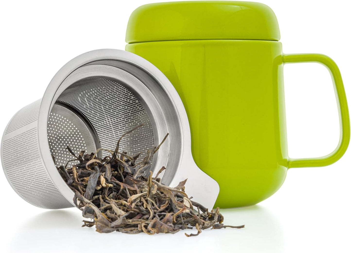 Tealyra - Sumo Porcelain Loose Tea Steeping Mug - 15oz/450 ml Ceramic Tea Cup with Infuser and Lid/Coaster - Extra Fine Stainless Steel Infusion Strainer - For Home or Office - Yellow