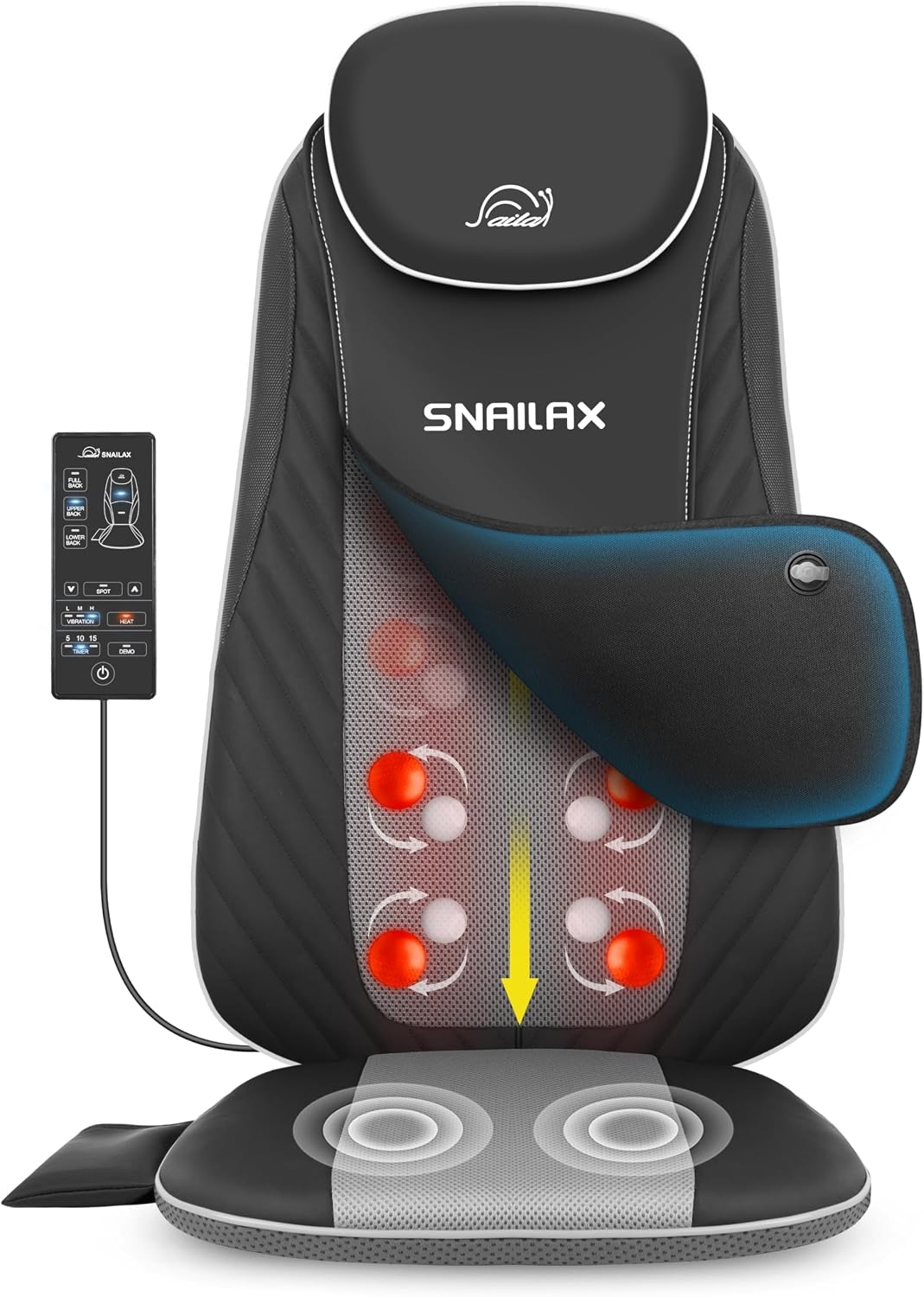 Snailax Shiatsu Back Massager with Heat, Deep Kneading Massage Chair Pad for Neck, Shoulders, Full Back & Waist, Adjustable Roller Massage Seat Cushion for Home Office, Pain Relief, Gift for Men Women