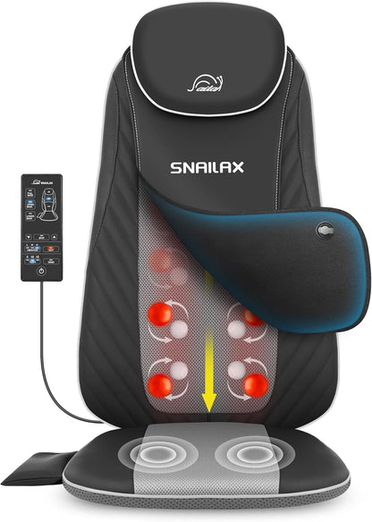 Snailax Shiatsu Back Massager with Heat, Deep Kneading Massage Chair Pad for Neck, Shoulders, Full Back & Waist, Adjustable Roller Massage Seat Cushion for Home Office, Pain Relief, Gift for Men Women