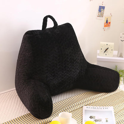 Black Bed Reading Pillow for Adults, Memory Foam Backrest Pillow with Armrests for Sitting Up in Bed, Back & Arm Support, Removable Washable Pillowcase for Sofa Seats