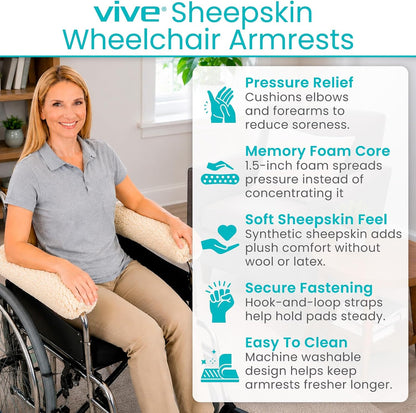 Vive Wheelchair Armrest Pads (2 PCS) - Memory Foam Sheepskin Cushion