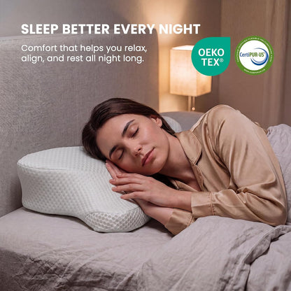Sweetcrispy Cervical Pillow for Neck and Shoulder - Ergonomic Memory Foam Pillows, Contour Side Sleeper for Adults, Cooling Orthopedic Neck Support for Back Stomach Sleepers, White