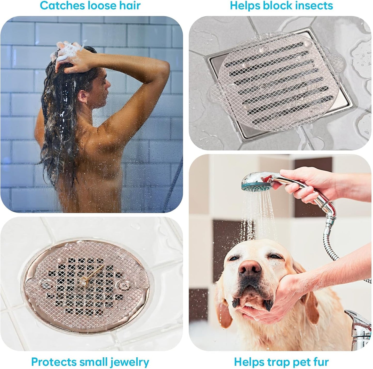 Disposable Shower Drain Hair Catcher, 35 Pack - Self-Adhesive Mesh Drain Cover Stickers for Bathroom Tub & Shower - Anti-Clog Hair Trap Filter - Easy to Peel & Toss