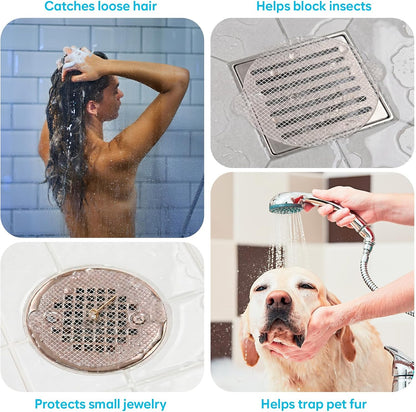 Disposable Shower Drain Hair Catcher, 35 Pack - Self-Adhesive Mesh Drain Cover Stickers for Bathroom Tub & Shower - Anti-Clog Hair Trap Filter - Easy to Peel & Toss