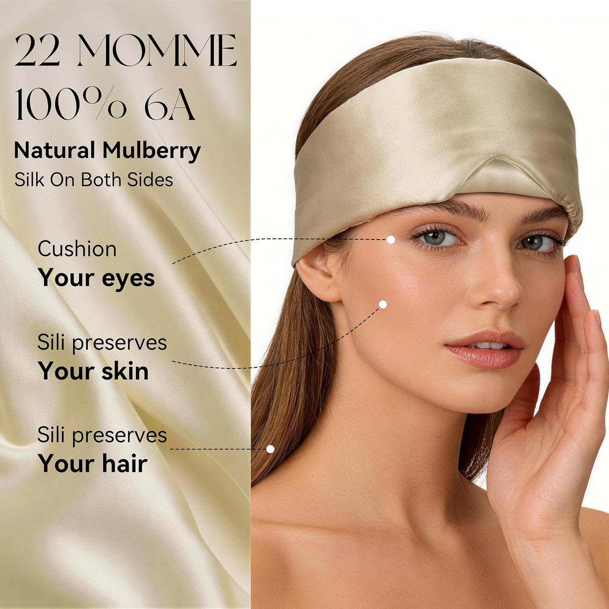 Silk Sleep Eye Mask & Hairband Set for Side Sleeper Women Men (Pink)
