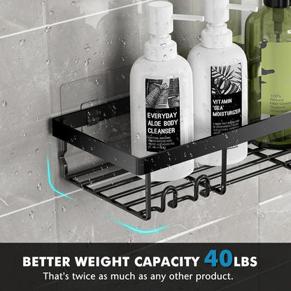 Moforoco Shower Caddy Shelf Organizer Rack, Self Adhesive Black Bathroom Shelves Basket, Home Farmhouse Wall Inside Organization and Storage Decor Rv Accessories, First Camper Apartment Essentials