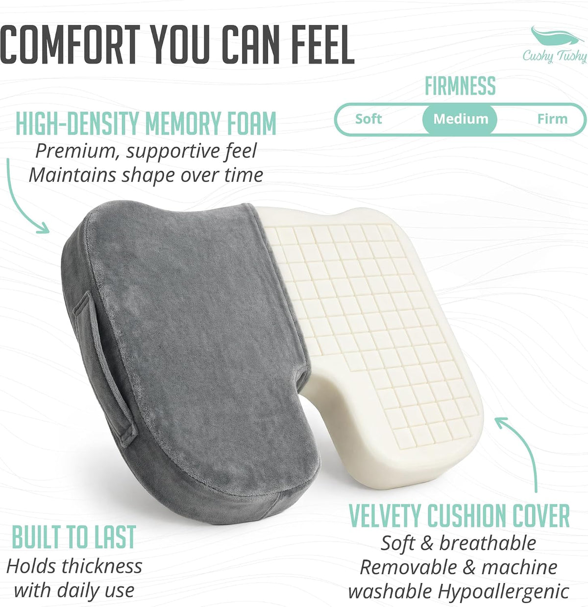Cushy Tushy Premium Foldable Travel Seat Cushion - for Relief of Lower Back, Sciatic, Butt and Tailbone Pain - for Home & Office Use, Perfect for Travel or Driving - Coccyx Seat Cushion