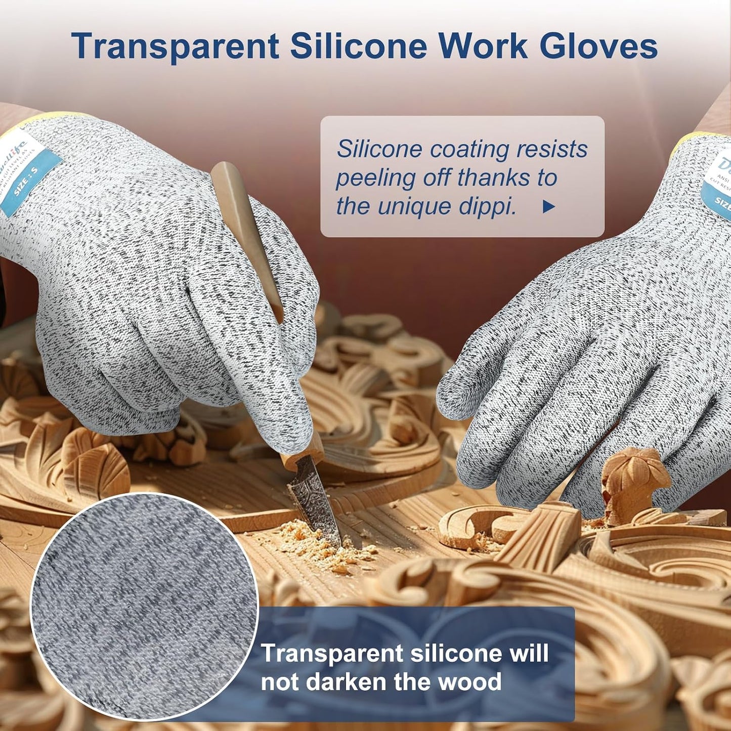Dowellife Cut Resistant Gloves Food Grade Level 5 Protection, Safety Kitchen Cuts Gloves for Oyster Shucking, Fish Fillet Processing, Mandolin Slicing, Meat Cutting and Wood Carving. (X-Large)