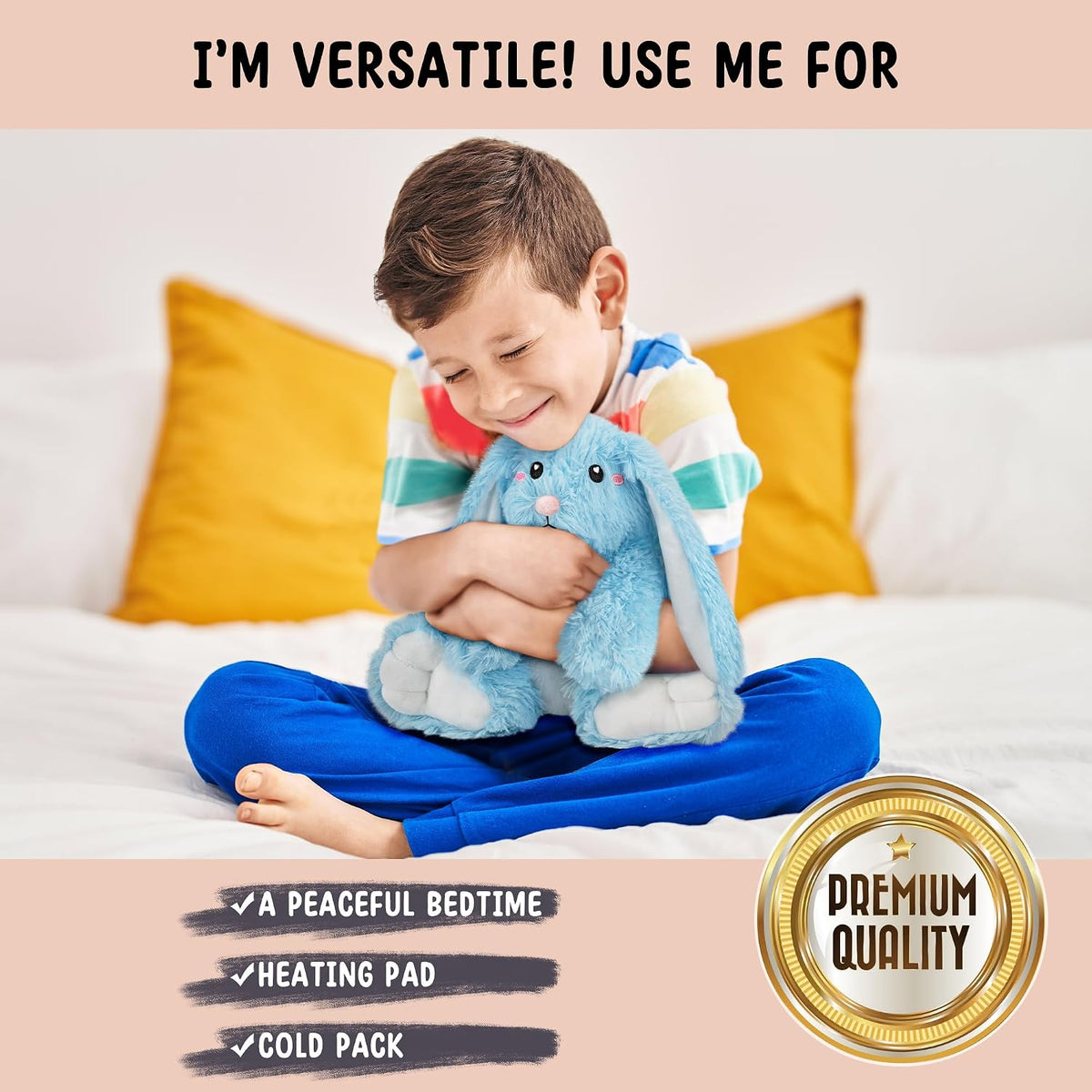 Bunny Microwavable & Weighted Stuffed Animals - 1.5 Lbs Unscented Heating Pad for Period Cramps Pain Relief and Anxiety, Cute Bunny Plush Toys Gifts for Women Girls Adults and Kids by Happy Fuel