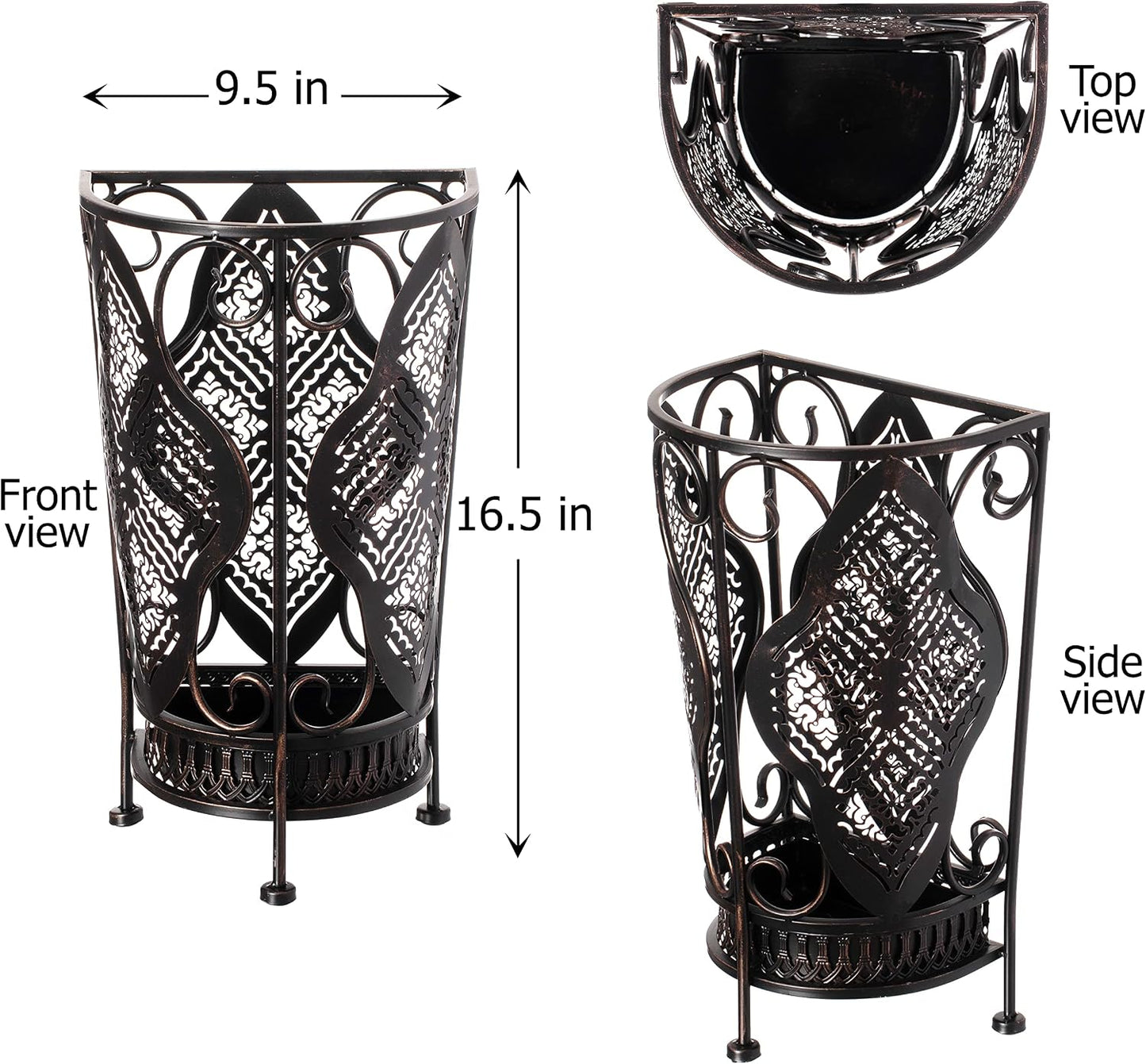 Dualplex Umbrella Holder Umbrella Stand Rack Metal Entry Hallway Décor w/Removable Drip Tray for Home Office Holds Umbrellas Canes Walking Sticks 16" Tall (Square, Antique)