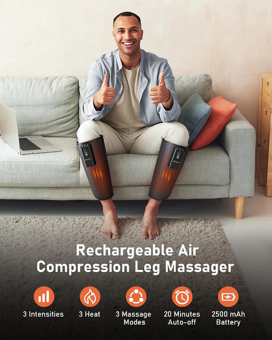 QUINEAR Cordless Calf Massager with Heat and Compression, Leg Massager for Circulation and Pain Relief, Portable Leg Massager with 3 Intensities & 3 Modes, Fast Recovery for Swelling, RLS