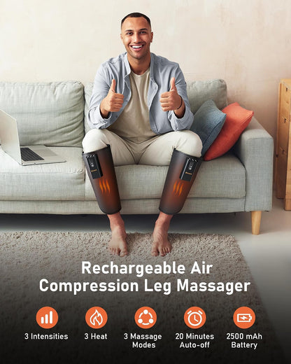 QUINEAR Cordless Calf Massager with Heat and Compression, Leg Massager for Circulation and Pain Relief, Portable Leg Massager with 3 Intensities & 3 Modes, Fast Recovery for Swelling, RLS