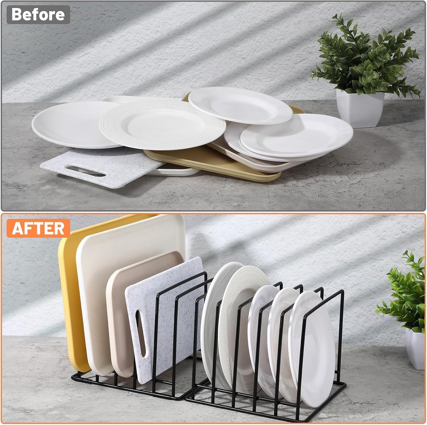 2 Pack 5-Slot Baking Sheet Organizer Rack, Heavy Duty Steel Cutting Board Holder With Rust-Resistant Coating and 8 PCS Anti-Slip Feet, For Kitchen Cabinet Or Countertop Storage, 7.87x7.48x6.38 Inch