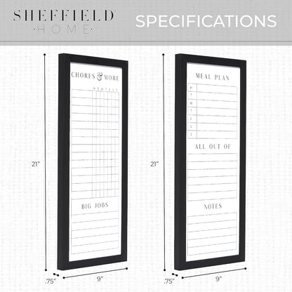 Sheffield Home Set of Two Family Planner Dry Erase Boards Featuring, Chore Chart, Shopping List, Weekly Meal Planner and Notes, 9x21 Inch, Natural