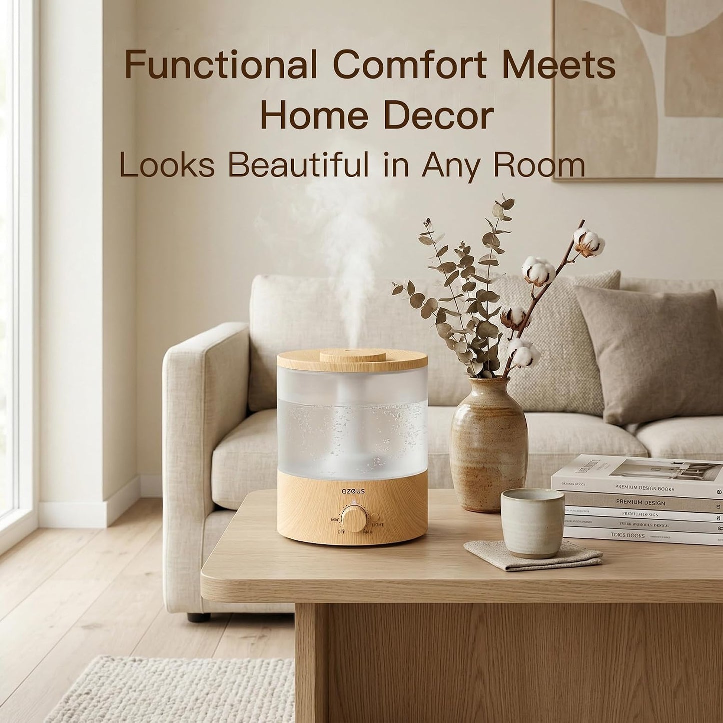 AZEUS SK7620 1.8L Ultrasonic Humidifier with 7 Color Night Light, Cool Mist Humidifier with Adjustable Output, Quiet Operation & Auto Shut-Off for Home and Office