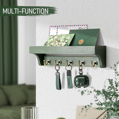 Rebee Vision Key Holder Wall Mount with 5 Hooks for Entryway, Retro Brown | Display Shelf for Plant & Letters, Key Shelf for Hats, Dog Leashes, Mail Organizer, Decorative Entryway & Living Room