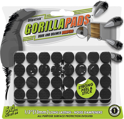 Slipstick GorillaPads CB147 Non Slip Furniture Pads/Gripper Feet (Set of 16) Self Adhesive Rubber Floor Protectors, 1 inch Round, Black