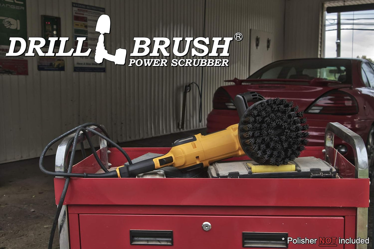 7in Boat Brush Variable Speed Polisher Attachment - Medium Yellow Bristles | Bathroom Accessories - Cleaning Supplies - Deck Scrub Brush - 5/8 x 11 Threaded Hub - Tile - Shower Cleaner - Flooring
