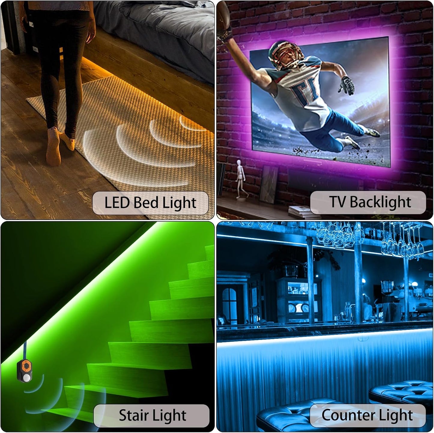 Motion Sensor LED Light Strip 19.68ft Under Bed Lights, RGB 3 Mode Motion Activated Bed Light with Music Sync and Timer, Dimmable Color Changing LED Lights Father Day Gifts