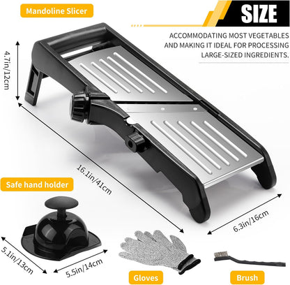 -BINGBING- Mandoline Slicer for Kitchen, 7-in-1 Adjustable Vegetable Slicer | Stainless Steel Food slicer, Adjustable Blade, Slices, Julienne, Waffle and French Fries Cut, Includes Gloves and Brush