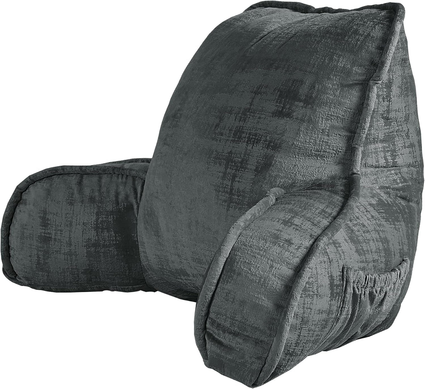 DIY Assembly Art Velvet Backrest Reading Bed Rest Pillow with Arms & Pockets, 18" H for Sitting in Bed Couch Sofa, Back Support Cushion with Removable Cover, 20"x18"x17", Aqua