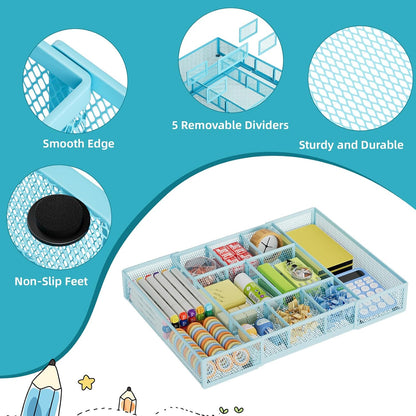 Marbrasse Expandable Desk Drawer Organizer, Mesh Drawer Organizer Tray with 10 Adjustable Compartments, Desk Organizers and Accessories, 5 Dividers Drawer for Office Supplies, Makeup & Vanity (Black)