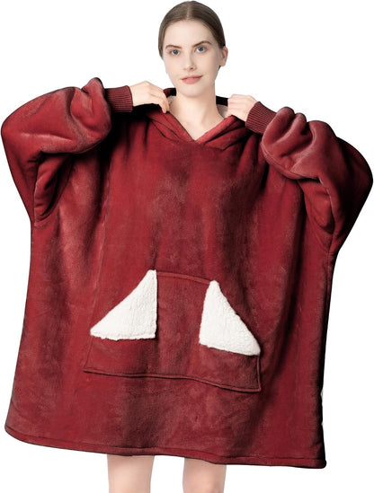 Wearable Blanket Hoodie, Oversized Sherpa Fleece Sweatshirt Blanket with Giant Hood Pocket and Sleeves for Adult, Warm & Cozy Grey Blanket Gifts for Women