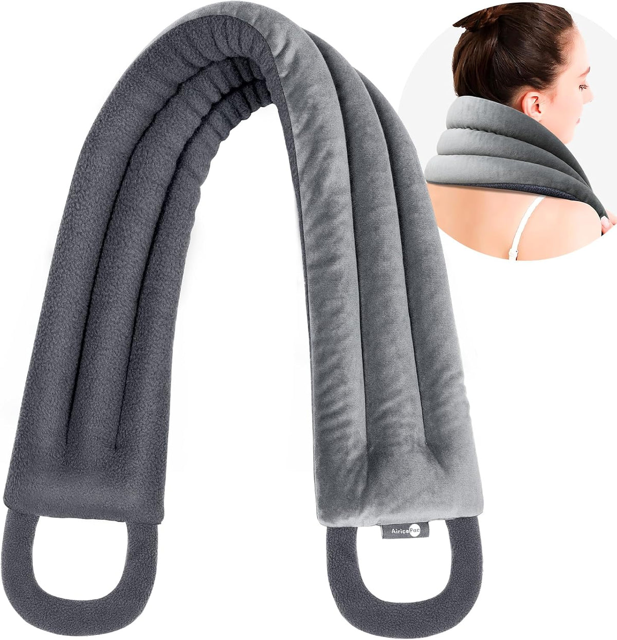 AiricePac Microwave Heating pad for Neck and Shoulders Back 33 * 5" microwavable Moist Heat Pack Warm hot Compress Neck wrap Weighted Rice Bean Bag Reusable Herbal Nature Calming Portable Grey