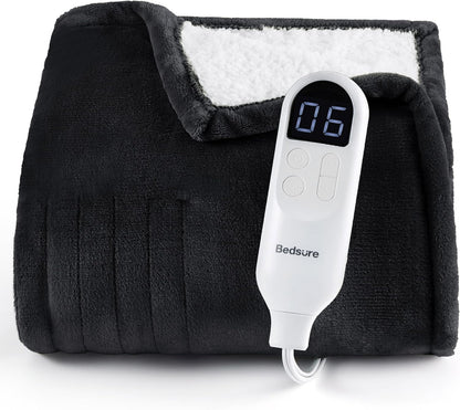 Bedsure Heated Blanket Throw Blanket with Preheat Function - Fast Heating Electric Blanket, Soft Flannel Throw with 6 Time Settings(Up to 10H), 6 Heating Settings, Gifts for Grandma (50"x60", Grey)