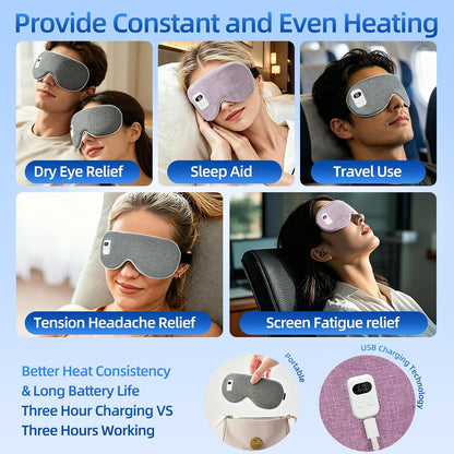 Cordless Heated Eye Mask, 5 Temperature & 5 Timer Settings, Warm Compress Eye Mask for Dry Eyes Eye Strain Headache Relief, Improve Sleep, Heating Eye Mask with Extra Bonus Eye Cover, Dark Gray