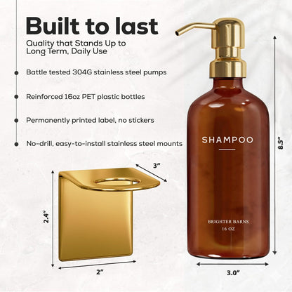White Shampoo and Conditioner Dispenser Set Wall Mounted by Brighter Barns - Shower Dispenser 3 Chamber No Drill - Refillable Shampoo and Conditioner Bottles for Shower Wall in Airbnb, Hotel (White)