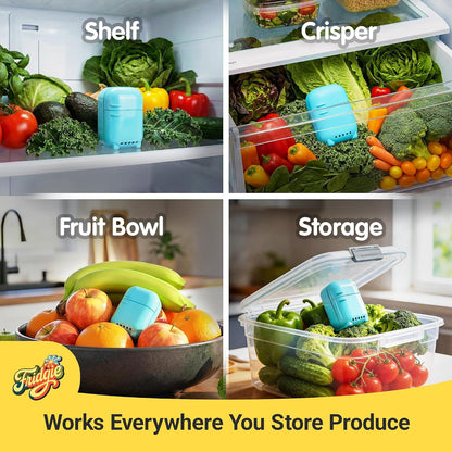 Fridgie Produce Saver, Ethylene Gas Absorber, Fridge Lettuce Keeper - Blue | 4 refill packets, lasts up to 1 year, slows ripening, reduces food waste, crisper drawer, protects berries, herbs, greens