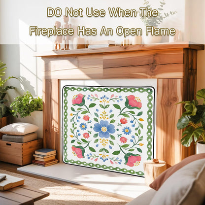 Magnetic Fireplace Cover Bird Branches Fireplace Screen Decorative Green Leaves Frame Insulation Fireplace Blocker Blanket Save Energy Fireplace Draft Stopper Covers for Living Room 45x34 Inch